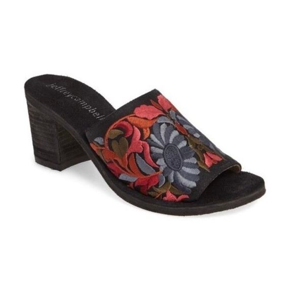 Jeffrey Campbell Shoes - Jeffrey Campbell Satin Pushpita Embroidered Suede Mule 8